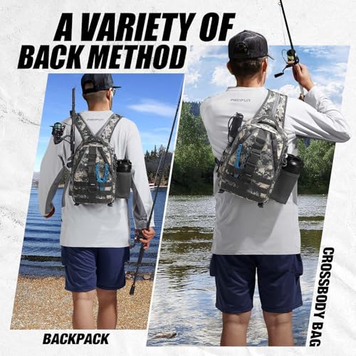 Image of Piscifun Fishing Backpack with Rod Holder, Lightweight Sling Bag Storge Gear and Equipment