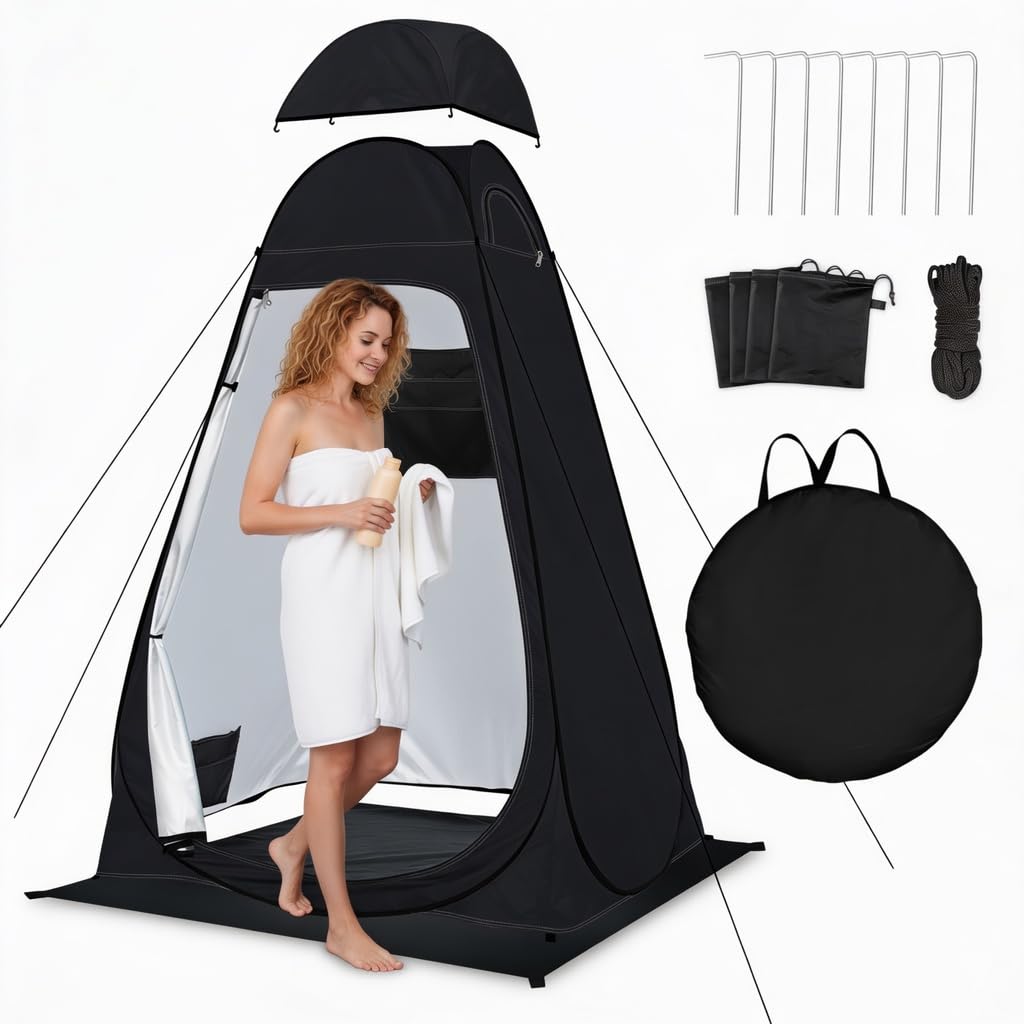 Pop Up Duschzelt Camping anngrowy Toilettenzelt mit Regenschutz und Fenstern, UV50+ Tragbares Umkleidezelt Privatsphäre Toilette Umkleidekabine, Sichtschutz Zelt für Outdoor Wandern Strand