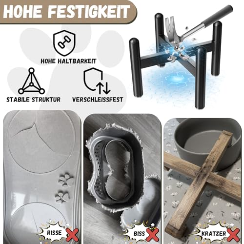 Futternapf Hund Erhöht Hundenapf Keramik - Fressnapf Hoch mit Edelstahlständer - Für Kleine und Mittelgroße Hunde - 15,5 cm Durchmesser - 850 ml - Schwarz