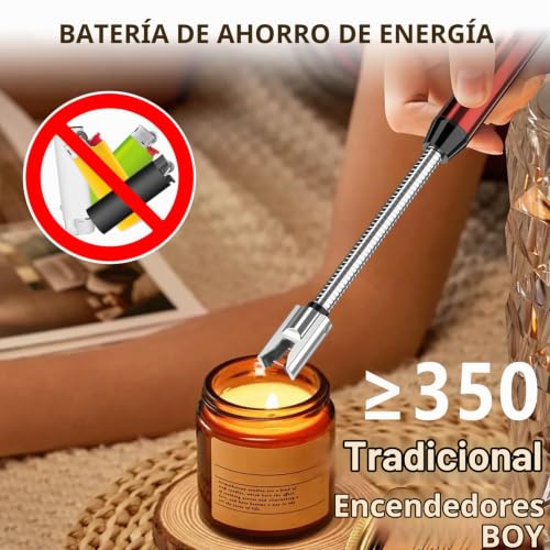Miniatura 6 de Encendedor Electrico Usb Mechero, Geeric Encendedor De Arco Eléctrico Recargable Con Indicador Led, Recargable Mechero De Velas Para Cocina De Gas,Chimenea, Barbacoa Borgoña