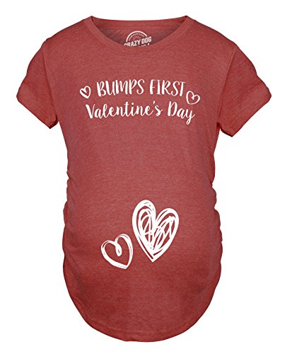 Crazy Dog T-Shirts Bumps First Valentines Day Maternity Shirt Cute Announcement Baby Pregnancy Tee (Heather Red) - XL