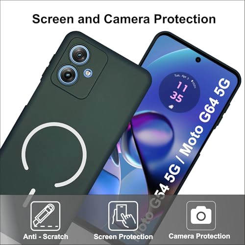 Image of SBMS Silicone Back Cover Case for Motorola Moto G54 / Moto G64 5G | Soft Micro-Fibre Lining Inside | Magsafe Print On Back Side Camera Protection Bump | Shockproof Case for Moto G54 5G (Green)