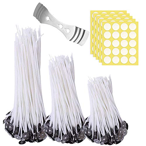 YOUYIKE® Kit de Fabricación Velas, 150 Algodón Mechas, 160 Pegatinas de Mechas Vela Doble Cara, 1 Inoxidable Sostenedor Mecha, Preenceradas Mechas Naturales para DIY Hacer Velas, 3 Tamaños Diferentes Cover