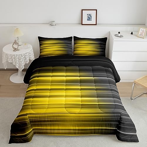 Feelyou Yellow and Grey Comforter Set King, Geometric Abstract Ombre Bedding Set
