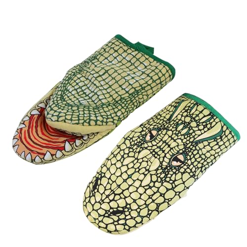 1 Pair Novelty Alligator Souvenir Oven Mitts Heat Resistant Crocodile Design Cotton Oven Gloves for Grilling Cooking Baking Barbecue Fun Animal Pattern Kitchen Gloves Mittens