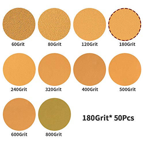 SPEEDWOX 50 Pcs Sanding Discs 6 Inches 180 Grit 6 Hole Hook and Loop Sandpaper Dustless Fit for Random Orbital Sander Assortment Yellow Finishing Discs for Automotive Woodworking - Image 2