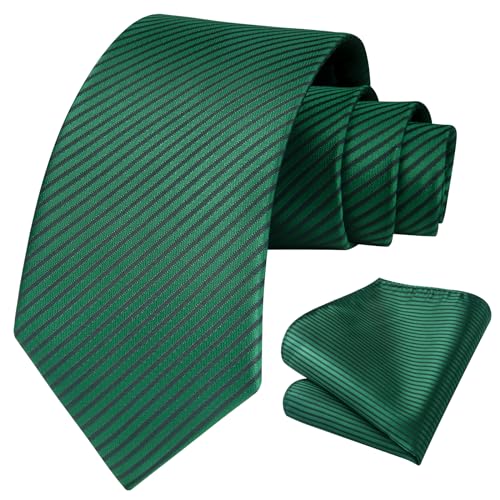 Image of HISDERN Mens Striped Tie and Pocket Square Set Necktie for Men | soft smooth texture, wrinkle-free, neat hand-tied knot, gifting ready, regular 3.4 width, coordinated look, business wedding