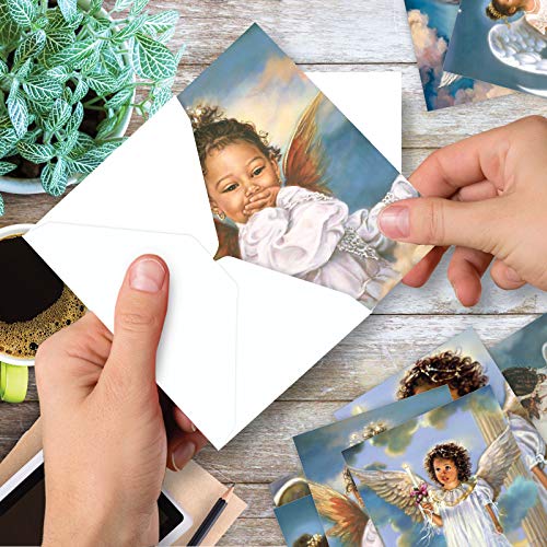 The Best Card Company - 10 Assorted Blank Note Cards Set (4 X 5.12 Inch) - Adorable Ethnic Children Angel Greeting Cards, Bulk Pack With Envelopes - Little Angels M6549Ocb #TOP5