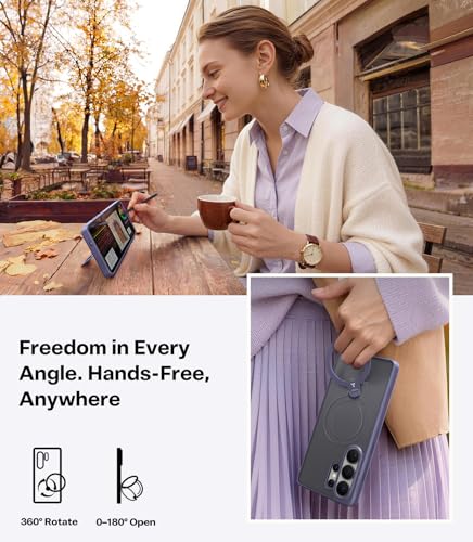 Image of TORRAS Q3 Spin for Samsung Galaxy S26 Ultra Case, 360 Magnetic Stand, Compatible with Magsafe, Slim S26 Ultra Case with Kickstand, Aesthetic for Women, Translucent Frosted Purple