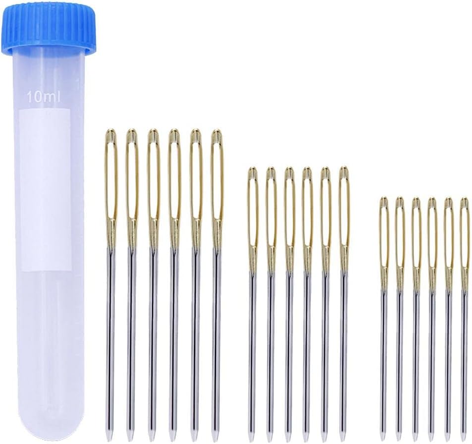 Hand Sewing Needles with Storage Case Metal Bow Wire Threader, 18-Piece Assorted Sizes for Embroidery, DIY, and Cross Stitch, Silver, 80J56HFN78ICJVHQM