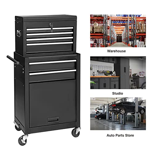 Gstandard 6-Drawer Detachable Rolling Tool Chest: Large Capacity Storage Cabinet With 2-In-1 Tool Box Organizer And Secure Locking System, Black #TOP5
