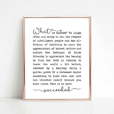 ZEARPT What is Success Inspirational Print, Motivational Quote Poem, Literary Poster, Office Wall Decor, 8x10 inch Unframed