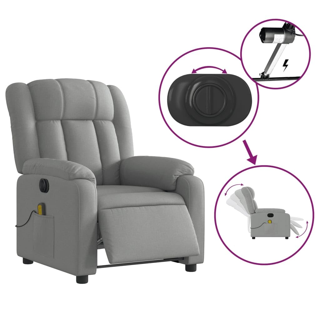 Poltrona Reclinabile Massaggio Elettrica Grigio Chiaro Tessuto,Poltrona Relax in Tessuto,Movimento Elettrico con Funzione Alzapersona,Reclinabile,Telecomando Incluso