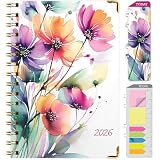 HARDCOVER 2026 Planner, 5.5'x8': 14 Months (November 2025 - December 2026), Daily Weekly Monthly Planner, Yearly Agenda, Bookmark, Pocket Folder and Sticky Note Set (Rainbow Floral)