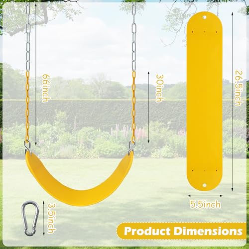 Image of Sunnyglade 2PCS Swings Seats Heavy Duty with 66 inch Chain, Playground Swing Set Accessories Replacement with Snap Hooks, Support 250lb (2, Yellow)