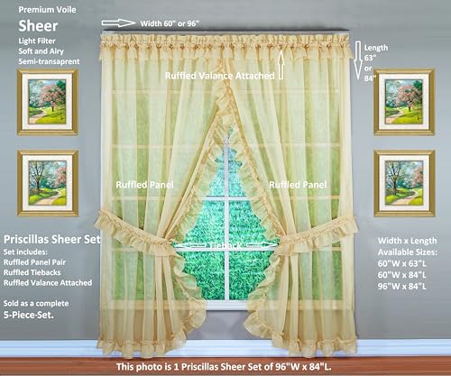 Image of Today's Curtain, Emelia Priscilla Sheer Pair 60 inch W x 84 inch L, Gold, 5-Piece-Set