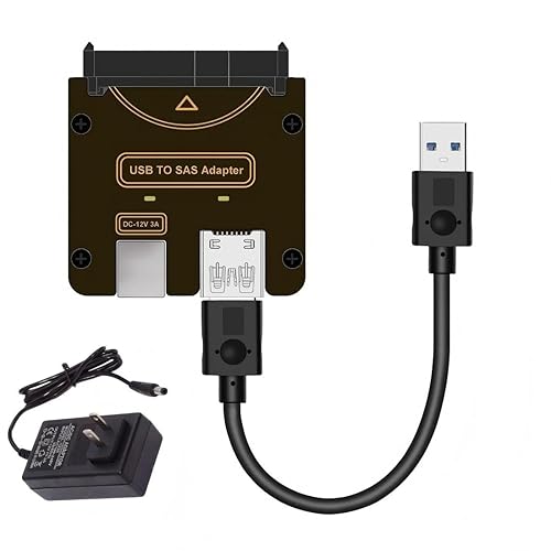 chenyang USB 3.0 to SAS Adapter for 2.5/3.5" SFF-8482 SAS Hard Disks to USB Converter Adapter with Power Supply (Need Power Supply to Work) - with Power Supply