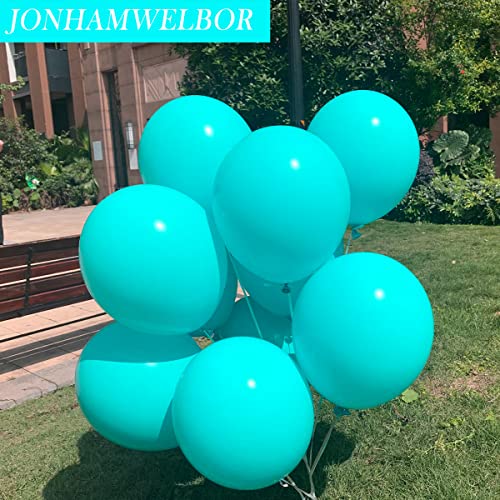 Image of Jonhamwelbor Teal Blue Balloons 100 Pack 12 inch Matte Turquoise Helium Balloons for Birthday Party Blue Decorations