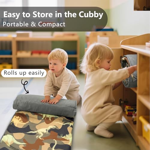 Image of Primlect Toddler Nap Mat with Removable Pillow and Fleece Blanket, Extra Large 55''x35'' Sleeping Bag, Washable, Light, Easy to Roll up, Perfect for Daycare, Preschool, Kindergarten, Travel