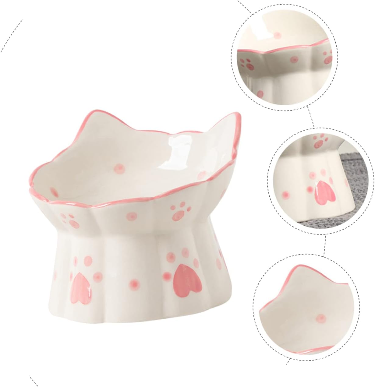 Yardwe 2pcs Capacity Ceramic Cat Food Bowl Elevated Dog Bowl Neck Guard Whisker-Safe for Indoor Outdoor Use