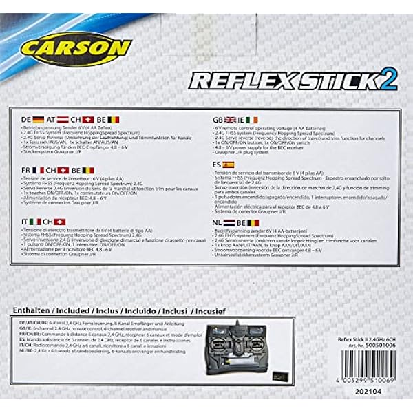 Carson 500501006 FS Reflex Stick II, 2.4 GHz 6 Kanaler, RC Kontroller, Svart, 1 st