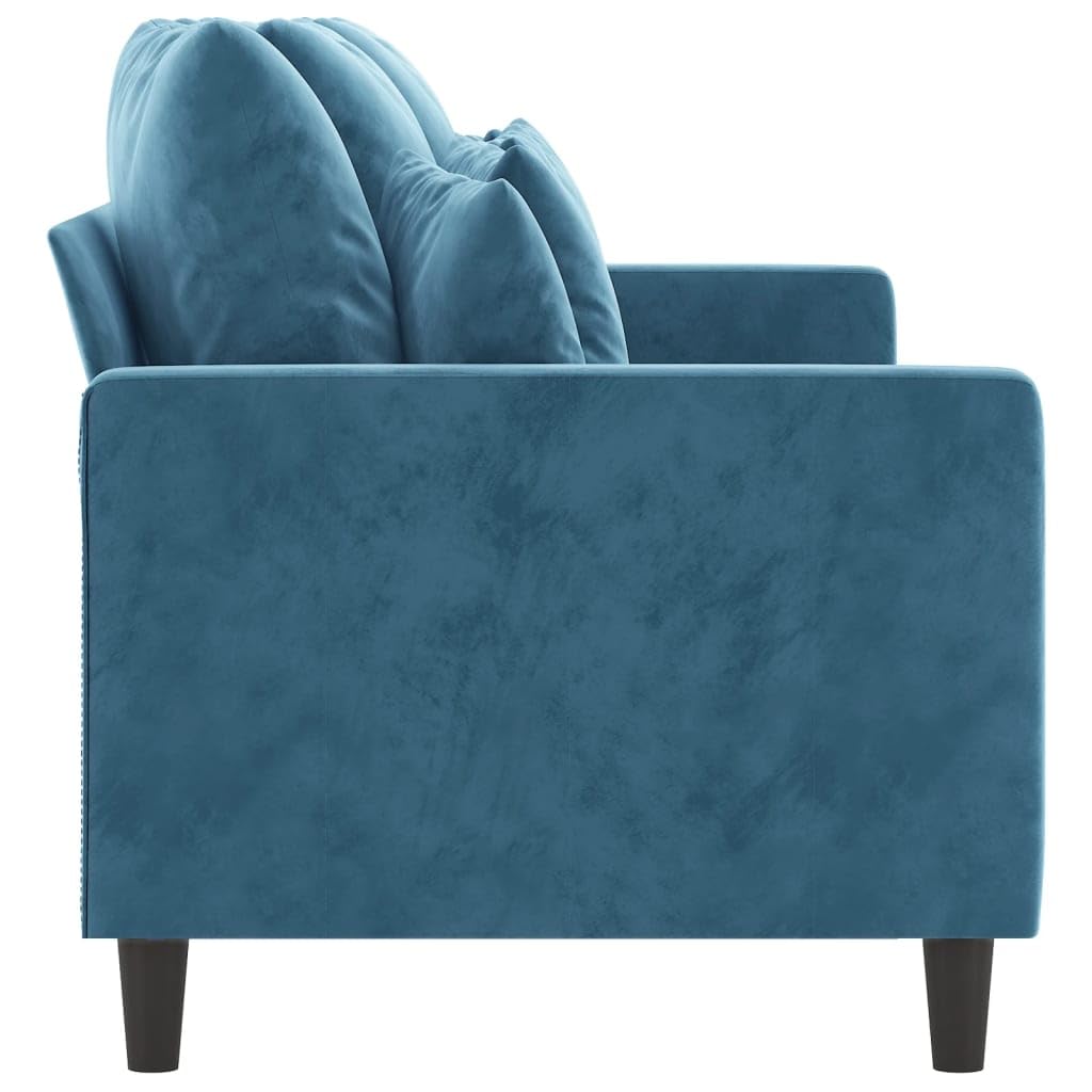 Sofa 3-osobowa, szerokość 180 cm, niebieski aksamit, metalowa rama, przytulna tapicerka, do salonu, nowoczesne wzornictwo, wytrzymała i stabilna