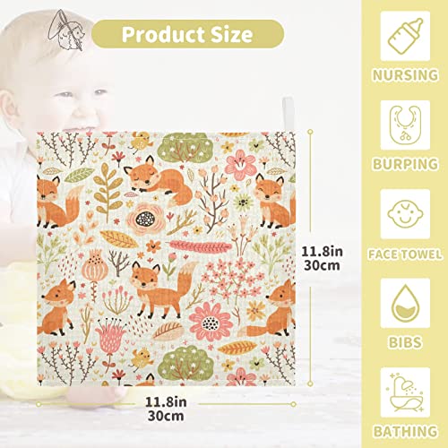 Image of vvfelixl Baby Washcloths Cotton Foxes and Flowers Flesh Colored Baby Muslin Washcloths Soft Baby Face Towel for Newborn Infants Baby Wipes, 11.8 X 11.8 Inch, 3 Pack