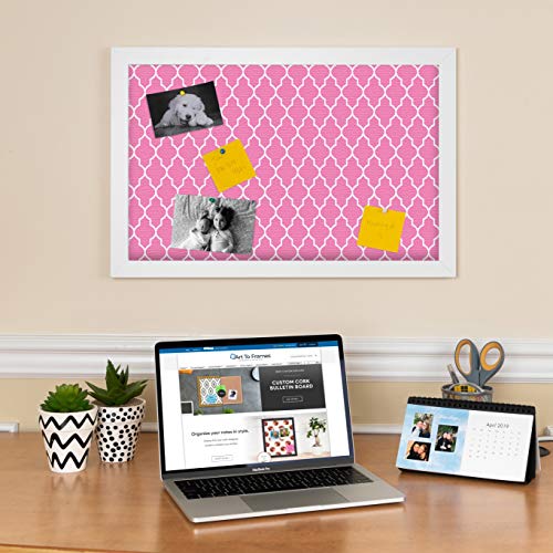 Pinpix 30X20 Custom Cork Bulletin Board Quatrefoil Pink Poster Board With A Canvas Style Photo Board, Framed In Satin White Frame (Pinpix-283) #TOP1
