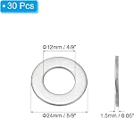 PATIKIL 304 Lave-linge plat en acier inoxydable, paquet de 30 M12 Épaisseur des rondelles en métal Petites rondelles pour vis Bouchons Assortiment (12x24x1,5 mm)