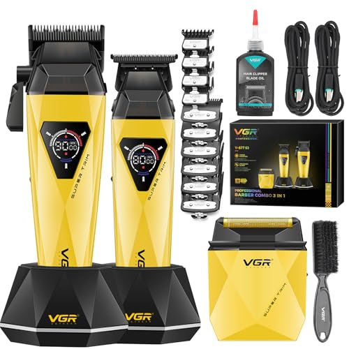 VGR 877S3 Set de Tondeuse Cheveux Hommes Professionnel, Rasoir Sans Fil Revêtu de Titane,Tondeuse Finition Set avec Moteur 8000/9000 Tr/Min, Kit Coiffure...