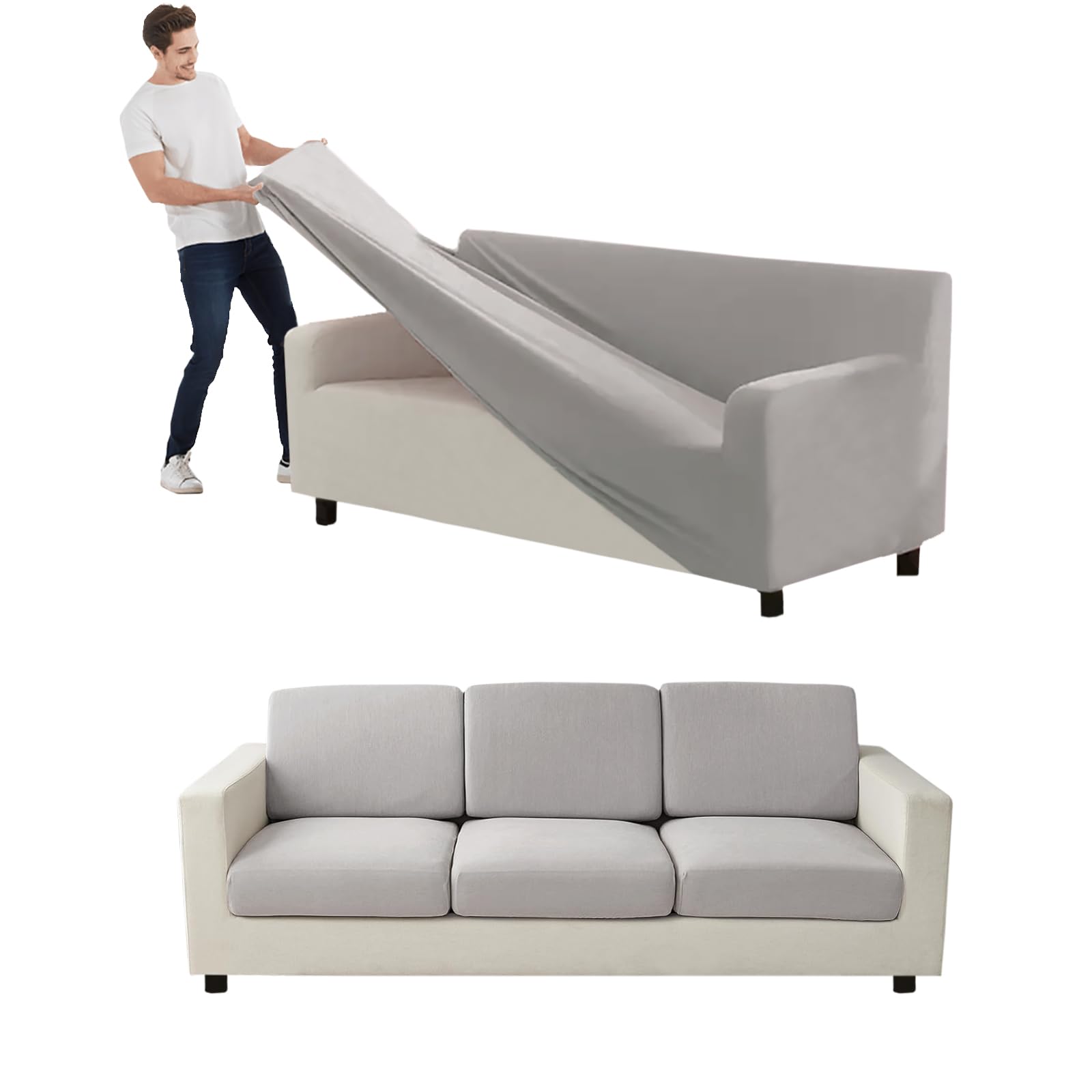 VFGFDJNDFX Couch Cover Velvet, Stretch Sofa Covers with Separate Main Cover Backrests and Seat Cushions Couch Cover, for Living Room Furniture Slipcovers (Light Grey,XL Sofa - Large 9 PCS)