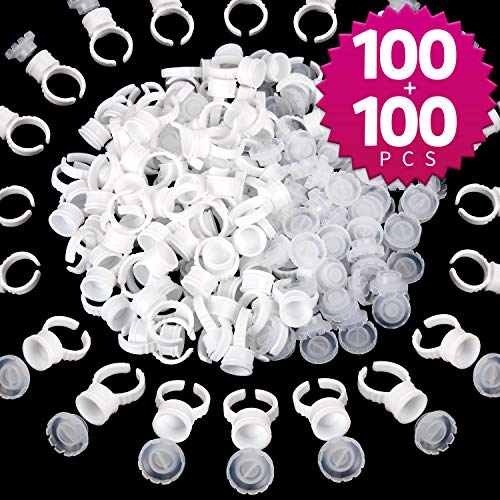 Teenitor Eyelash Extension Supplies, 100 PCS Eyelash Quick Fan Blossom Base & 100 PCS Glue/Adhesive Ring Cup Tool Grafting for Volume Eyelashes Extension Disposable