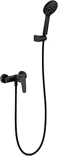 IMEX - Conjunto de ducha monomando de latón y flexo acero - Grifería baño - Mango de ducha de tres posiciones - SERIE BELGICA Negro Mate - BDZ044-5NG