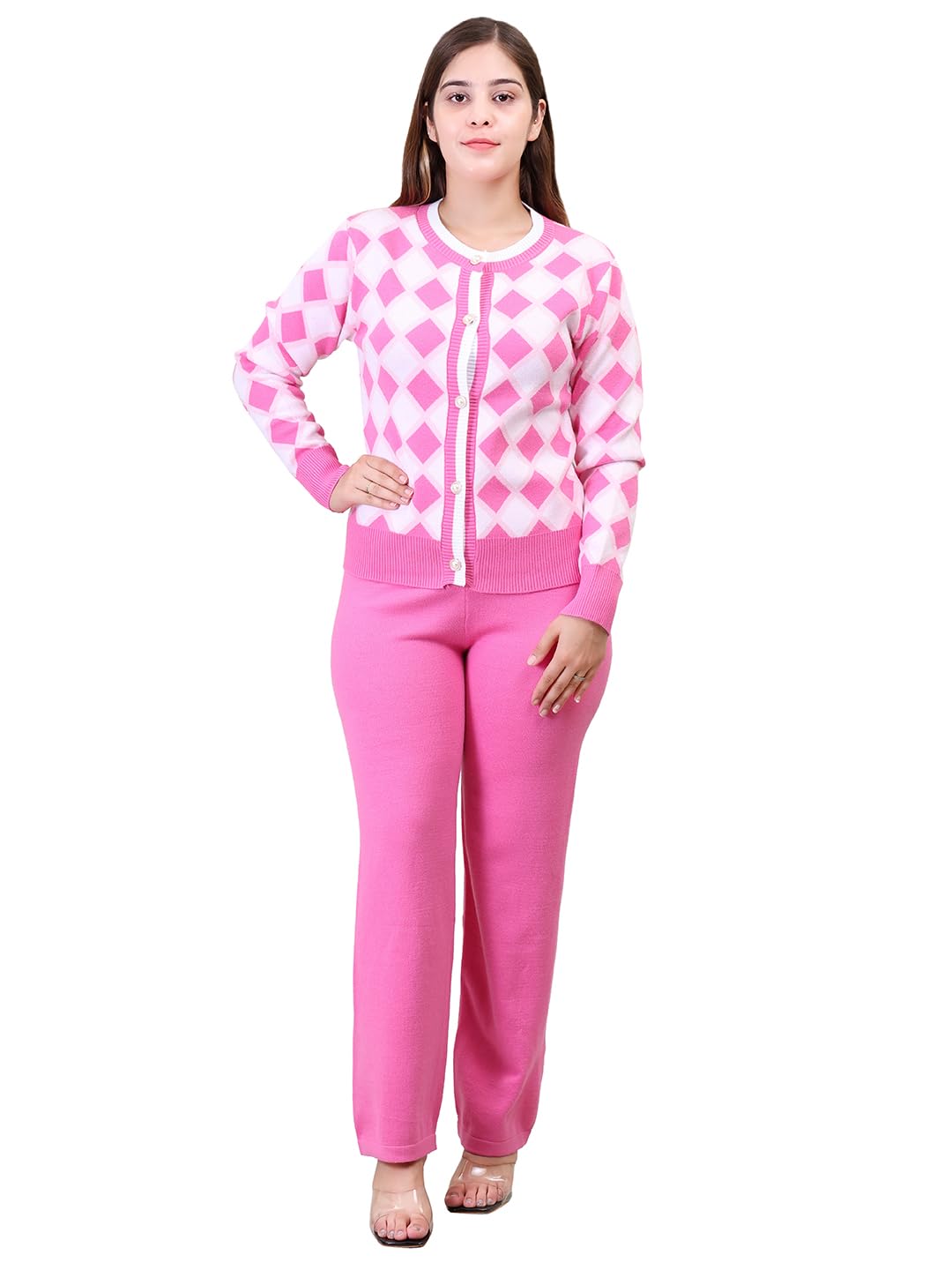 camey Women's Long Sleeve Round Neck Open Button Woolen Co-Ord Set-picture-13