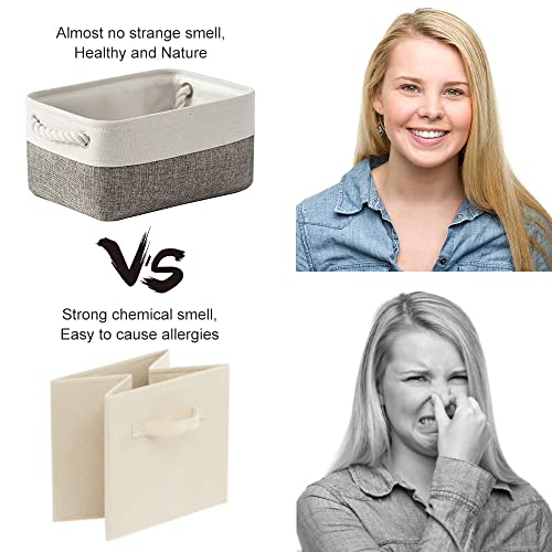 Storage Basket For Organizing - Large 4 Pack Fabric Storage Bins Baskets For Shelves With Ropes, Foldable Storage Cubes For Closet Cloth Baskes Toy Decorative Gift Kids Organizer(White & Grey 16X12X8 Inch) #TOP1