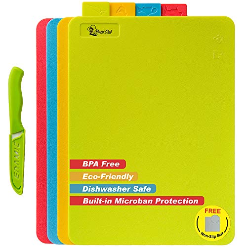 Resort Chef Plastic Kitchen Cutting Boards Set of 4 Reversible Boards with Food
