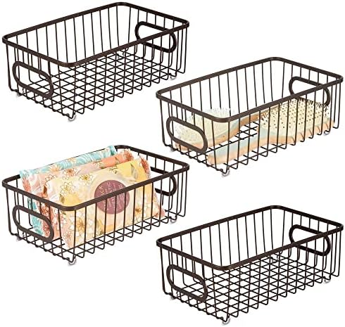 mDesign Metal Bathroom Storage Organizer Basket Bin - Modern Wire Grid Design - for Organization in Cabinets, Shelves, Closets, on Countertops, Bedroom, Under Sink - Small, 4 Pack - Bronze
