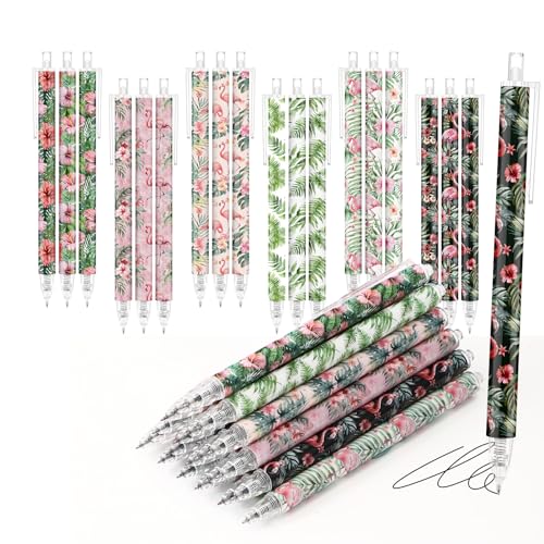 Image of Jetec 60 Pcs Flamingos Pens Bulk Summer Tropical Flamingos Party Favors Retractable Office Supplies Gift for Student Teacher Writing Journal Planning Notepad Desk Decor for Coworker Staff Birthday