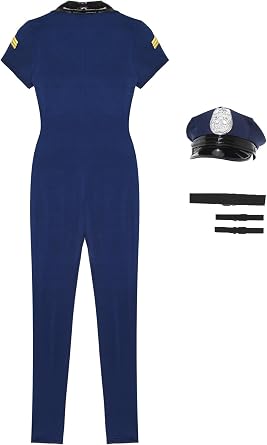 Police Costume for Men Cop Uniforms Outfit Halloween Police Officer Cosplay Costume 7 Piece Clothes Set