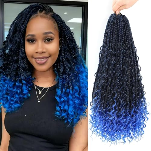 Goddess Box Braids Crochet Hair 18 Inch 1B Blue Boho Braids