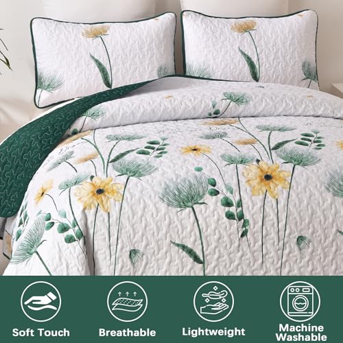 Parure de lit pour grand lit toutes saisons réversible imprimé floral vert - 7