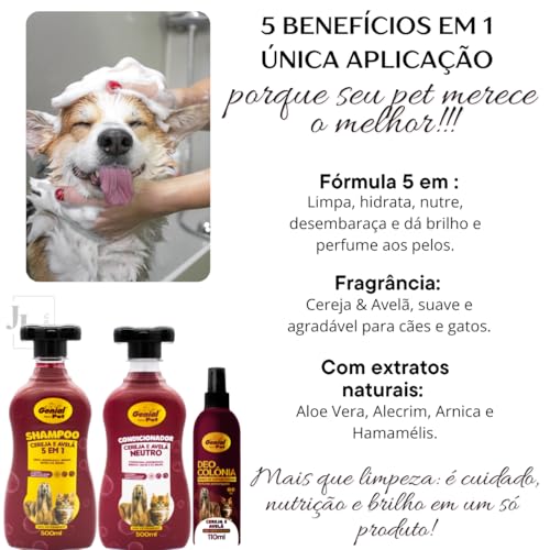 Kit Shampoo 500ml + Condicionador 500ml + Deo Colônia 110ml para Cães e Gatos com Extratos Naturais
