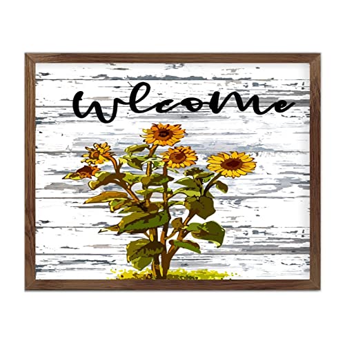 Plaque murale vintage Welcome Tournesol en bois 40x50 cm pour décorer votre salon