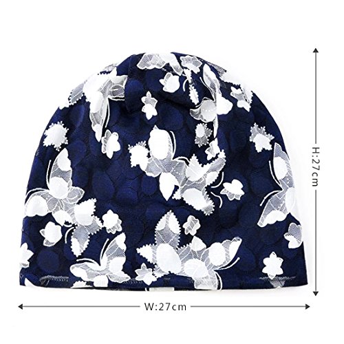 Glamorstar Floral Lace Beanie Hat Chemo Cap Stretch Slouchy Turban Headwear (As1, Alpha, One_Size, Butterfly Sapphire) #TOP1