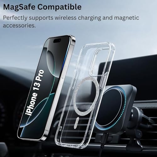 Image of AIBEX Back Cover Case Compatible with iPhone 13 Pro | Glitter Ring Cute Shiny Colorful Bling Case (Compatible with Magsafe) | Transparent PC+TPU Glossy Shiny Cover for Girls & Women - Silver