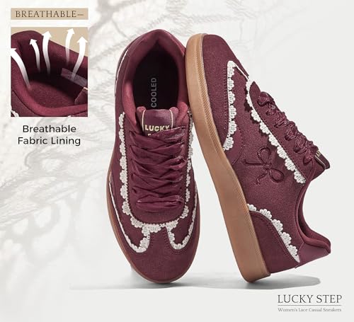 LUCKY STEP Women’s Lace Detail Casual Sneakers Organza Ribbon Lace-Up Fashion Vintage Gum Sole Trendy Cute Shoes4