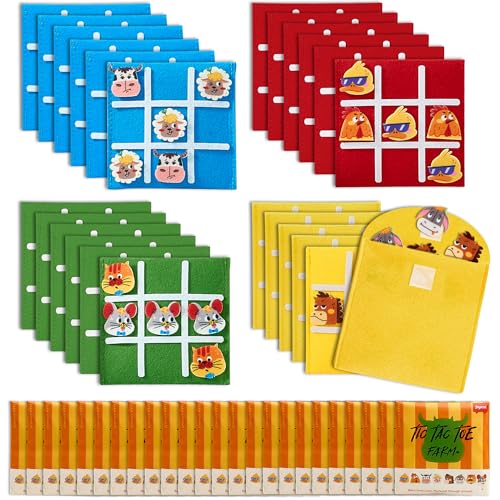 Image of JoyCat 24 Pack Farm Tic Tac Toe Party Favors, Felt Travel Games