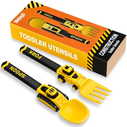 Image of Deinyi Construction Toddler Utensils, Reusable Toddler Fork and Spoon