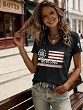 NOVEPT 250th Anniversary USA Cotton Tee Shirts We The People 250 Years of Freedom Patriotic V-Neck 4th of July Casual T-Shirt Tops (Black_Flag, S)