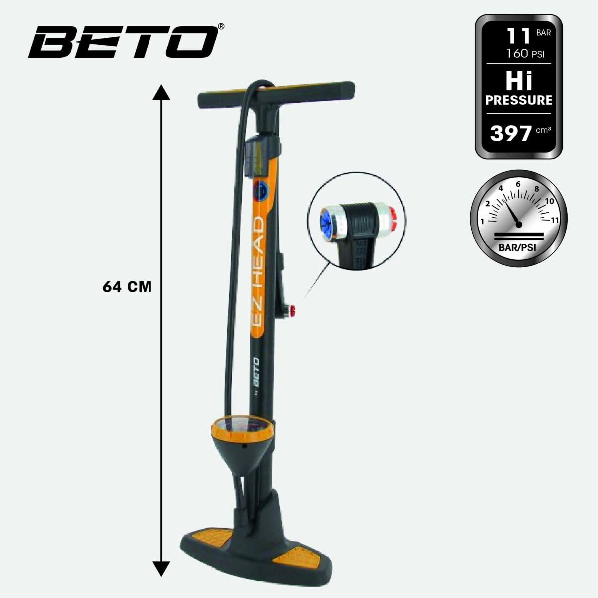 Beto Pompe À Pied À Manomètre Ez-Head Fußpumpe